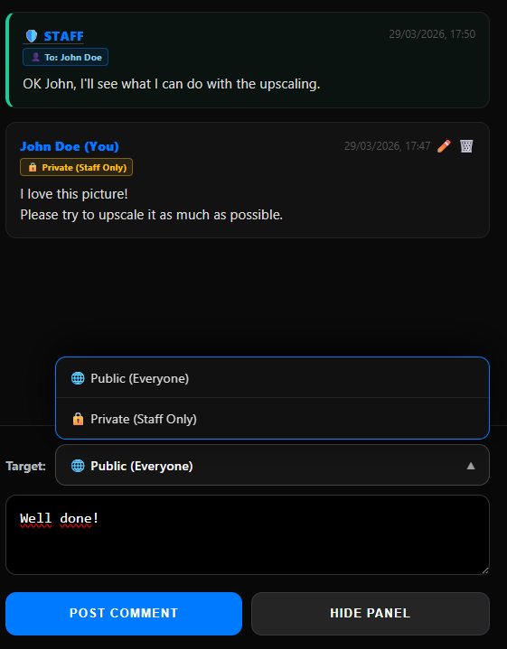 Comments thread with visibility badges