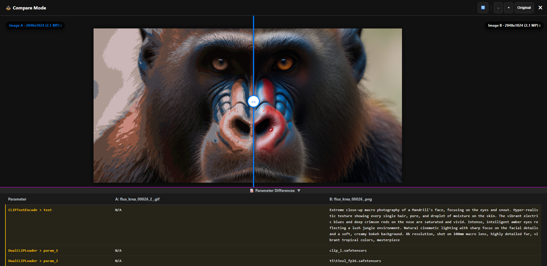 Compare Mode with A/B slider
