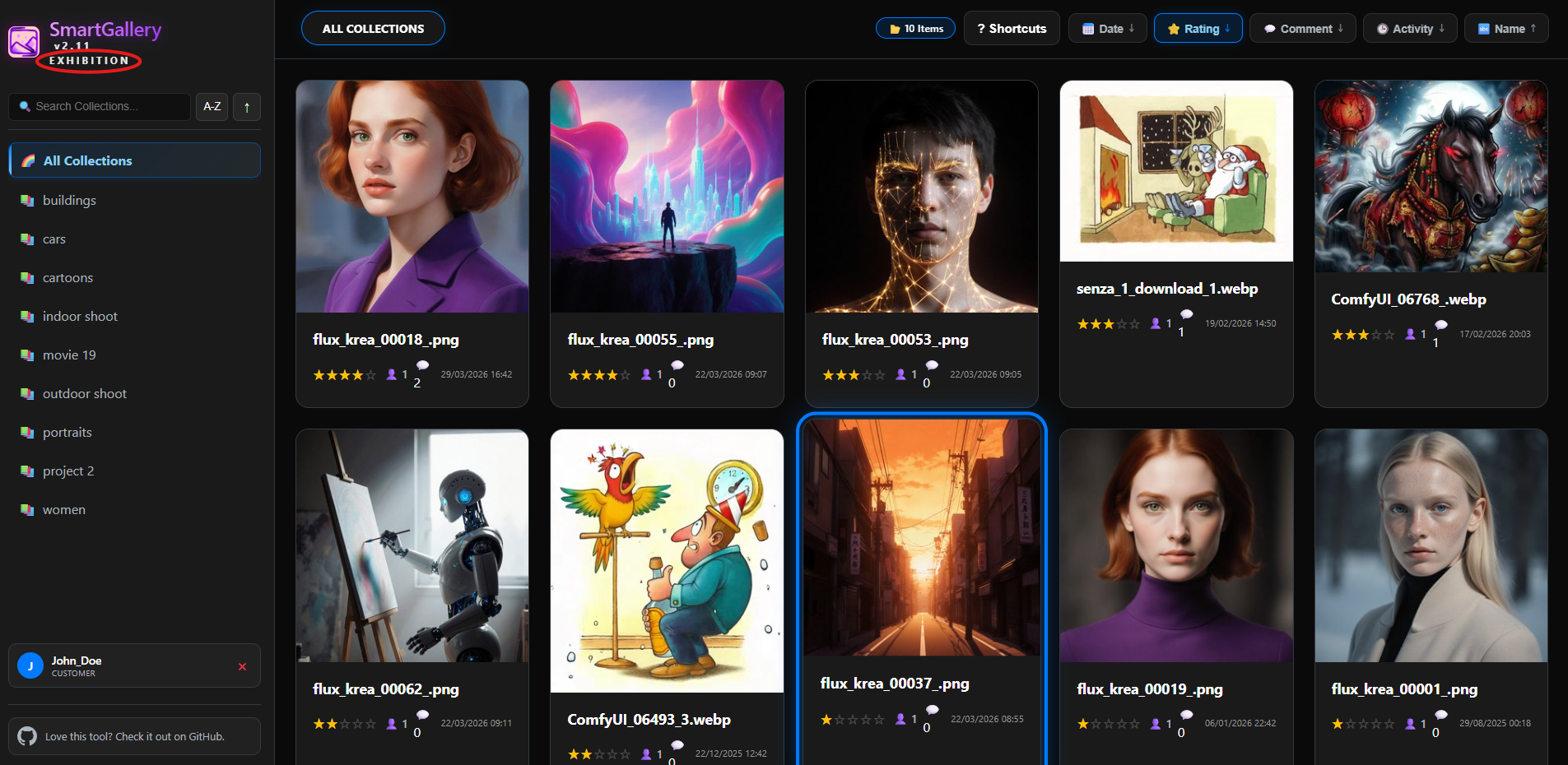 Exhibition interface on desktop