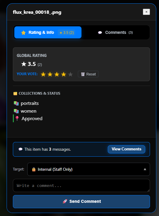 Ratings & Comments panel
