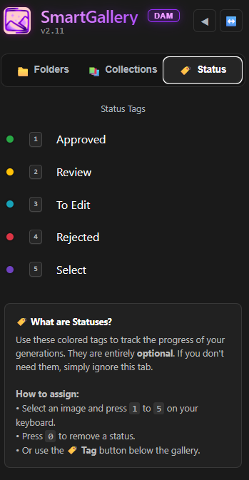 Status tab in sidebar