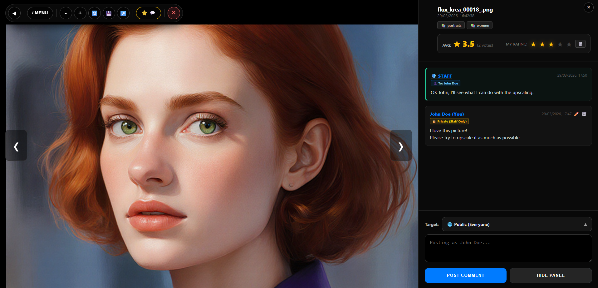 Ratings and comments panel